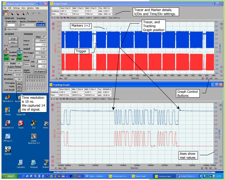 Cleverscope Oscilloscope - Screen Shots and Visuals
