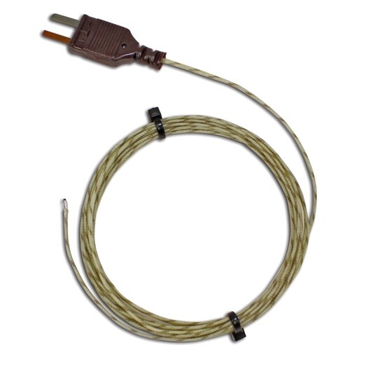 Thermocouple type T, exposed tip, fiberglass insulated, 5 m